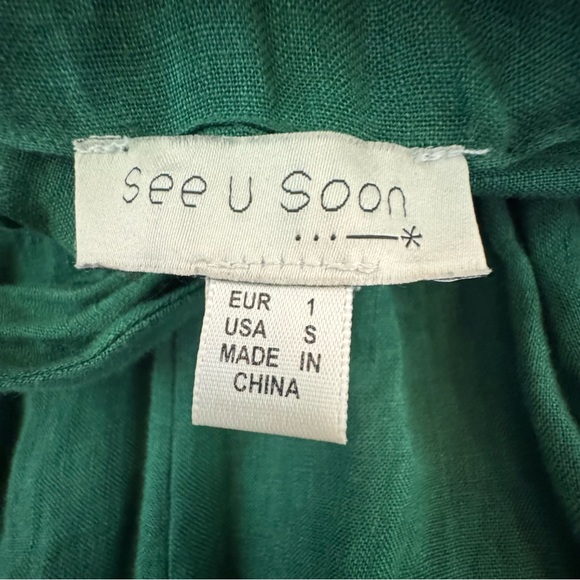 See U Soon Green Linen Romper – Size Small - Picture 11 of 15